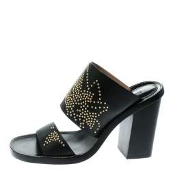 Pre Owned Chloe Black Leather Studded Sandals Size 36