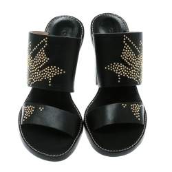 Pre Owned Chloe Black Leather Studded Sandals Size 36