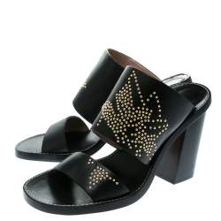 Pre Owned Chloe Black Leather Studded Sandals Size 36