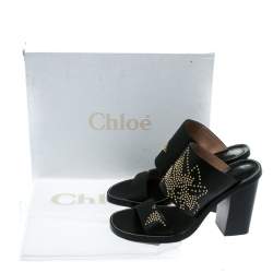 Pre Owned Chloe Black Leather Studded Sandals Size 36