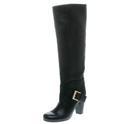 Pre Owned Chloe Black Leather Knee High Boots Size 38