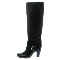 Pre Owned Chloe Black Leather Knee High Boots Size 38