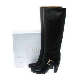 Pre Owned Chloe Black Leather Knee High Boots Size 38