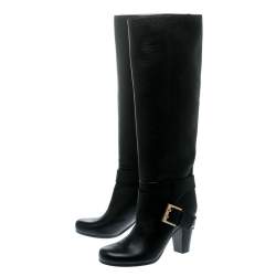 Pre Owned Chloe Black Leather Knee High Boots Size 38