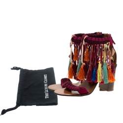 Pre Owned Chloe Multicolor Leather And Suede Tassel Detail Block Heel Sandals Size 36