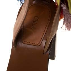 Pre Owned Chloe Multicolor Leather And Suede Tassel Detail Block Heel Sandals Size 36