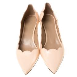 Pre Owned Chloe Light Peach Scalloped Leather Pointy Lauren Pumps Size 36