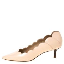 Pre Owned Chloe Light Peach Scalloped Leather Pointy Lauren Pumps Size 36