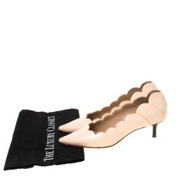 Pre Owned Chloe Light Peach Scalloped Leather Pointy Lauren Pumps Size 36