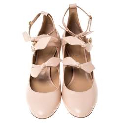 Pre Owned Chloe Beige Leather Bow Strap Sandals Size 41