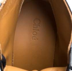 Pre Owned Chloé Black Leather Rylee Rubber Cap Toe Lace Up Ankle Boots Size 37.5