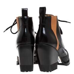 Pre Owned Chloé Black Leather Rylee Rubber Cap Toe Lace Up Ankle Boots Size 37.5