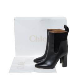 Pre Owned Chloe Black Leather Block Heel Ankle Boots Size 36