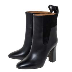 Pre Owned Chloe Black Leather Block Heel Ankle Boots Size 36