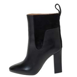 Pre Owned Chloe Black Leather Block Heel Ankle Boots Size 36
