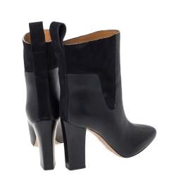 Pre Owned Chloe Black Leather Block Heel Ankle Boots Size 36