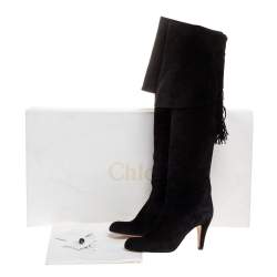 Pre Owned Chloe Black Suede Leather Over The Knee Boots Size 37