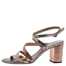 Pre Owned Chloe Metallic Multicolor Crackled Leather Ankle Strap Sandals Size 39