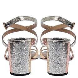 Pre Owned Chloe Metallic Multicolor Crackled Leather Ankle Strap Sandals Size 39