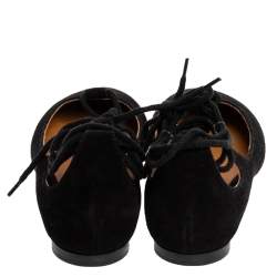 Pre Owned Chloe Black Suede Foster Lace-up Ballet Flats Size 36.5