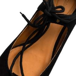 Pre Owned Chloe Black Suede Foster Lace-up Ballet Flats Size 36.5