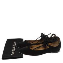 Pre Owned Chloe Black Suede Foster Lace-up Ballet Flats Size 36.5