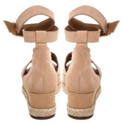 Pre Owned Chloe Beige Suede Scalloped Platform Espadrille Sandals Size 37