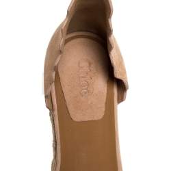 Pre Owned Chloe Beige Suede Scalloped Platform Espadrille Sandals Size 37
