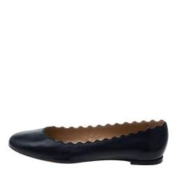 Pre Owned Chloe Navy Blue Leather Lauren Scalloped Ballet Flats Size 40