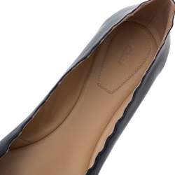 Pre Owned Chloe Navy Blue Leather Lauren Scalloped Ballet Flats Size 40