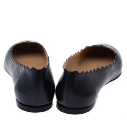 Pre Owned Chloe Navy Blue Leather Lauren Scalloped Ballet Flats Size 40