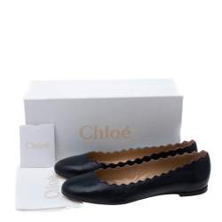 Pre Owned Chloe Navy Blue Leather Lauren Scalloped Ballet Flats Size 40