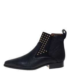 Pre Owned Chloe Black Leather Studded Ankle Boots Size 40