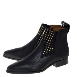 Pre Owned Chloe Black Leather Studded Ankle Boots Size 40