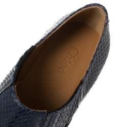 Pre Owned Chloe Blue Snake Embossed Leather Block Heel Ankle Booties Size 37