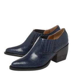 Pre Owned Chloe Blue Snake Embossed Leather Block Heel Ankle Booties Size 37
