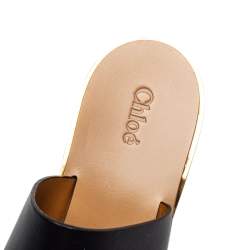 Pre Owned Chloé Black Leather Wedge Mules Sandals Size 38