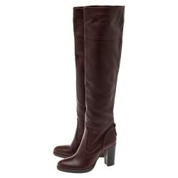 مملوكة مسبقًا Chloe Burgundy Leather Emma Over The Knee Boots Size 38