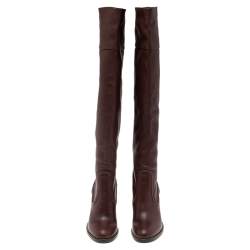 مملوكة مسبقًا Chloe Burgundy Leather Emma Over The Knee Boots Size 38