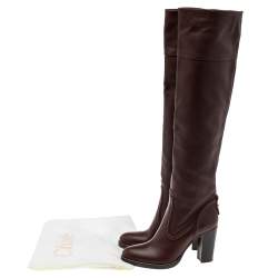 مملوكة مسبقًا Chloe Burgundy Leather Emma Over The Knee Boots Size 38