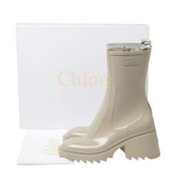 Pre Owned Chloe Grey Rubber Block Heel Mid Calf Boots Size 40