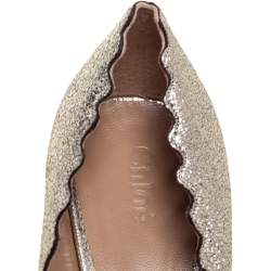 Pre Owned Chloe Gold Leather Lauren Scallop Trim Block Heel Pumps Size 38.5