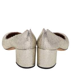 Pre Owned Chloe Gold Leather Lauren Scallop Trim Block Heel Pumps Size 38.5