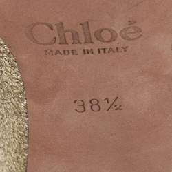 Pre Owned Chloe Gold Leather Lauren Scallop Trim Block Heel Pumps Size 38.5