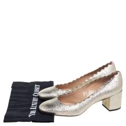 Pre Owned Chloe Gold Leather Lauren Scallop Trim Block Heel Pumps Size 38.5