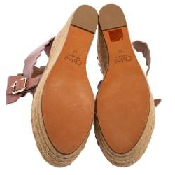 Chloe Pink Scalloped Leather Lauren Espadrille Wedge Sandals Size 39