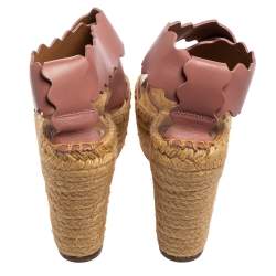 Chloe Pink Scalloped Leather Lauren Espadrille Wedge Sandals Size 39