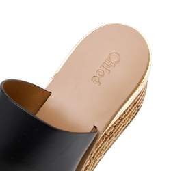 Chloe Black Leather Cork Wedge Platform Slide Sandals Size 39