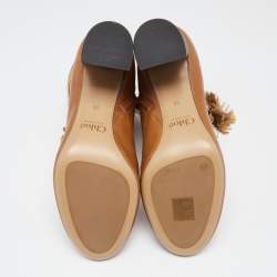 Pre Owned Chloe Brown Leather Harper Block Heel Ankle Boots Size 38