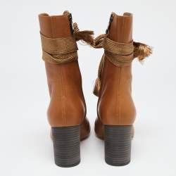 Pre Owned Chloe Brown Leather Harper Block Heel Ankle Boots Size 38